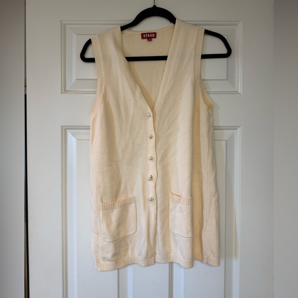 STAUD Pearl Cotton Wool Blend Sweater Vest